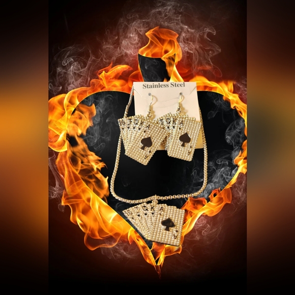 Gold Playing Card Jewelry Set - Picture 2 of 14